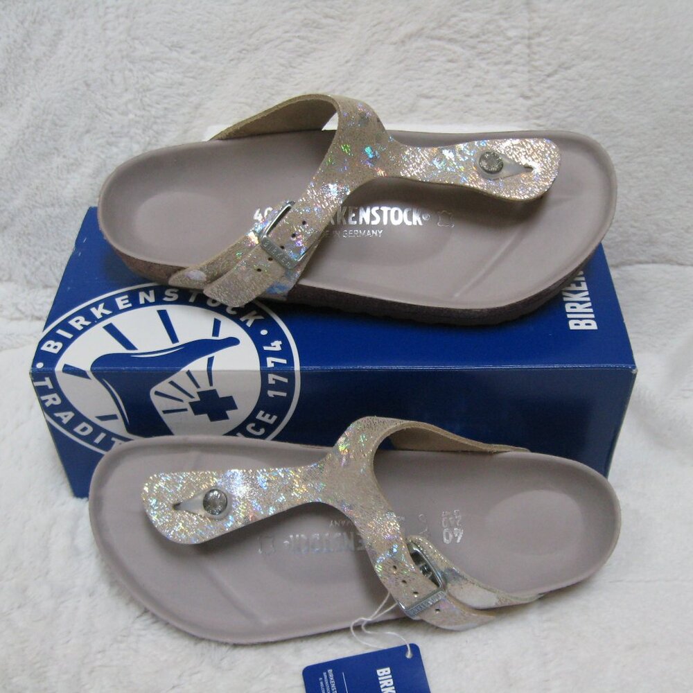 Birkenstock Exquisite GIZEH LUX Spotted Metallic Silver 40R US W 9 M 7